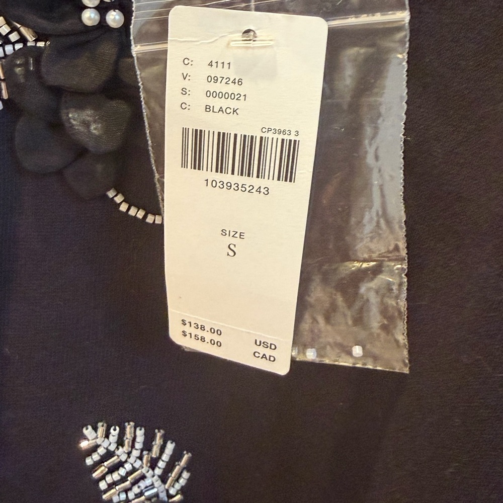 NWT new small Anthropologie Black Embellished Crew-Neck Sweatshirt beaded - Picture 5 of 17